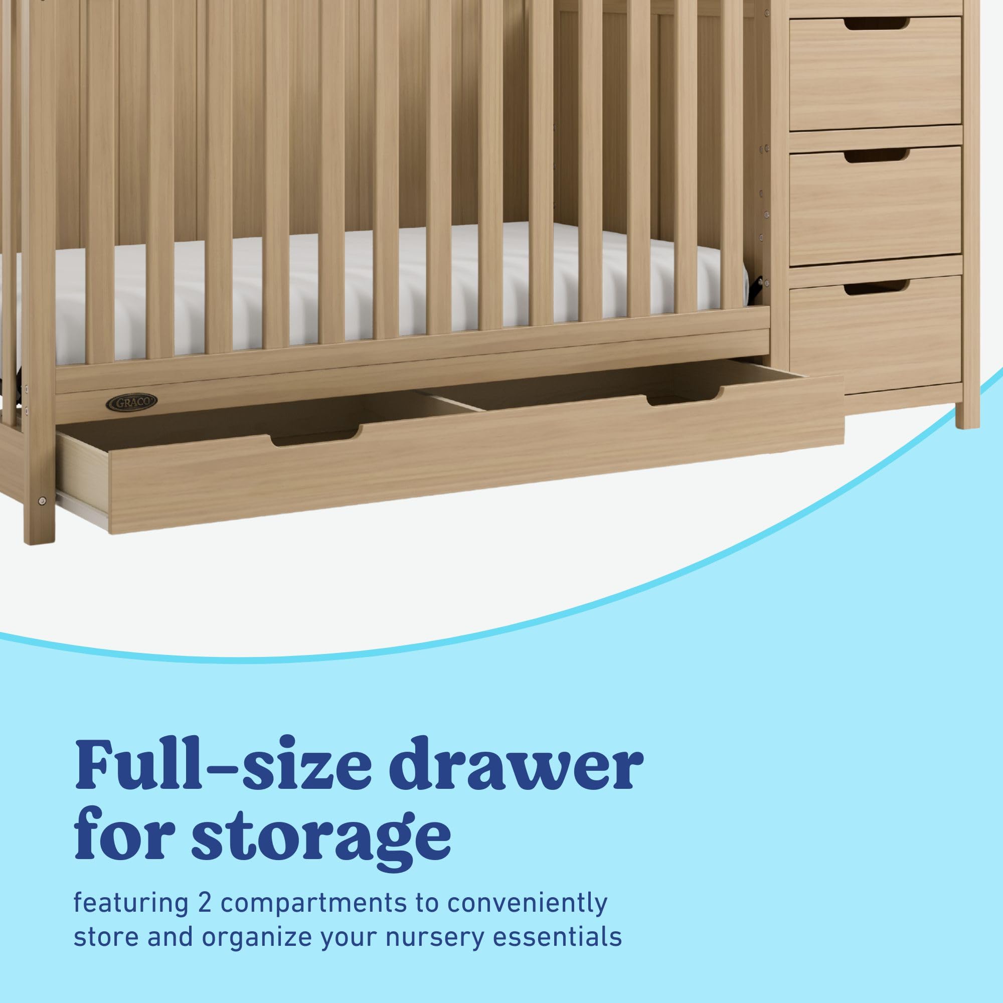 Graco Hadley 5-in-1 Convertible Crib & Changer – GREENGUARD Gold Certified, Fits Standard Crib Mattress, Converts to Toddler Bed and Full Bed, 4 Adjustable Mattress Heights (Driftwood)