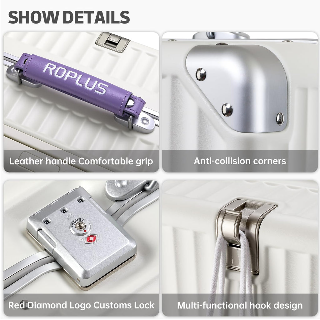 ROPLUS Aluminium Frame Checked-Luggage with Smooth Jelly Wheels, Hardside Zipperless Rolling Suitcase with TSA Lock (WhitePurple, 28-Inch)