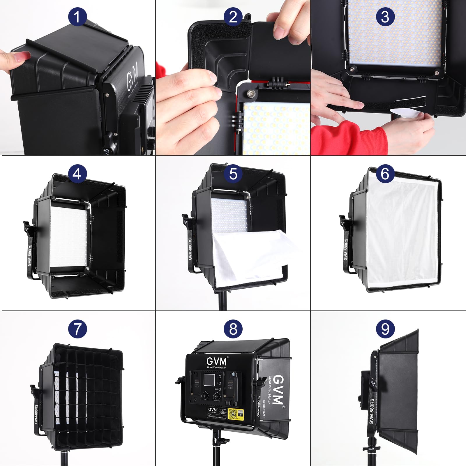 GVM RGB Photography Lighting Kits with 2 Softboxes, 680RS 50W Studio Lights with Bluetooth Control, 2 Packs Video Light with 18 Lighting Scenes, led Panel Lights for Video Recording, 8500lux/0.5m