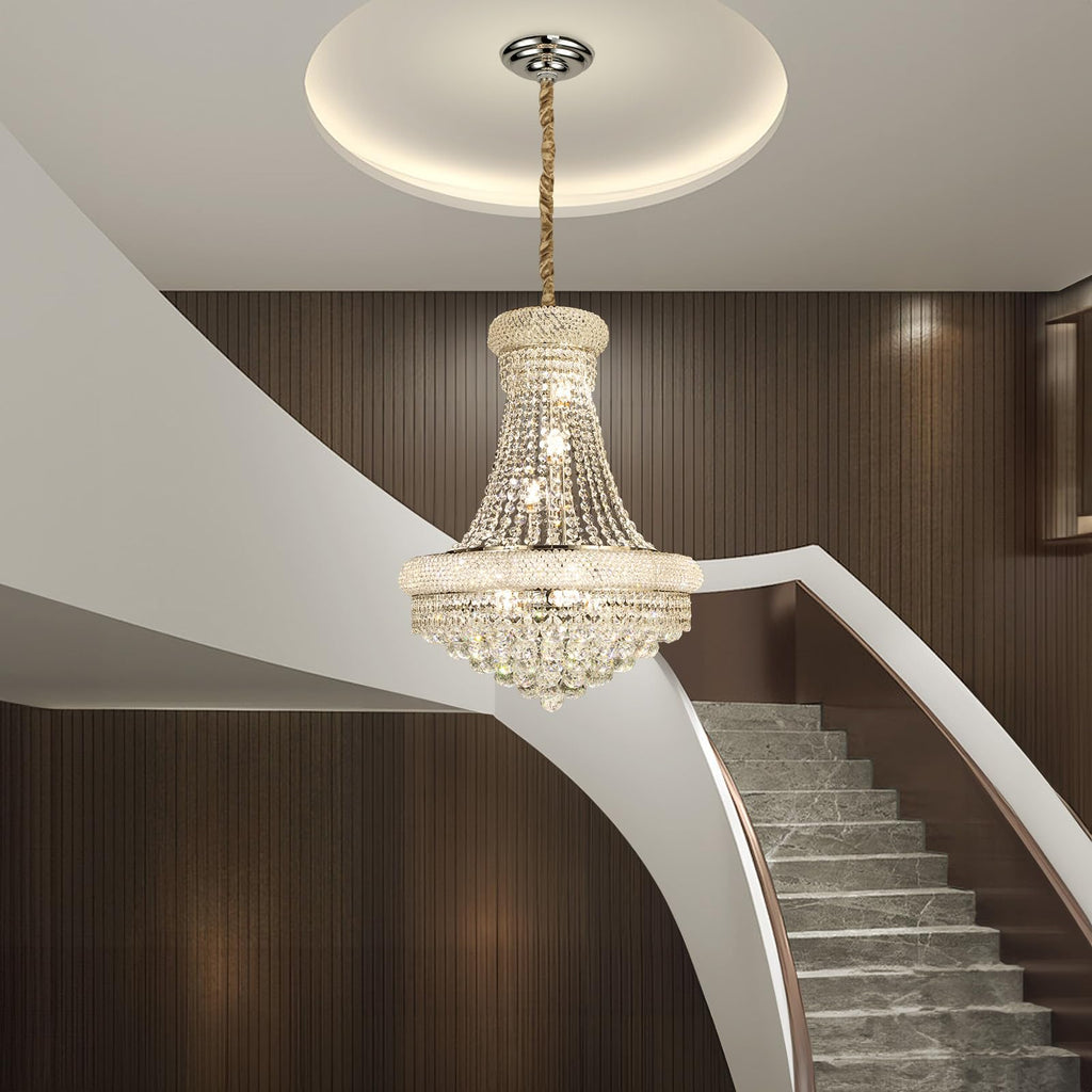 Gifarich Crystal Chandeliers for Dining Room Light Fixture,Empire Style K9 Crystal Chandeliers for Entryway,12 Lights Chrome Luxury Lighting Fixtures for Living Room Stairway Bedroom Foyer D22 Inch