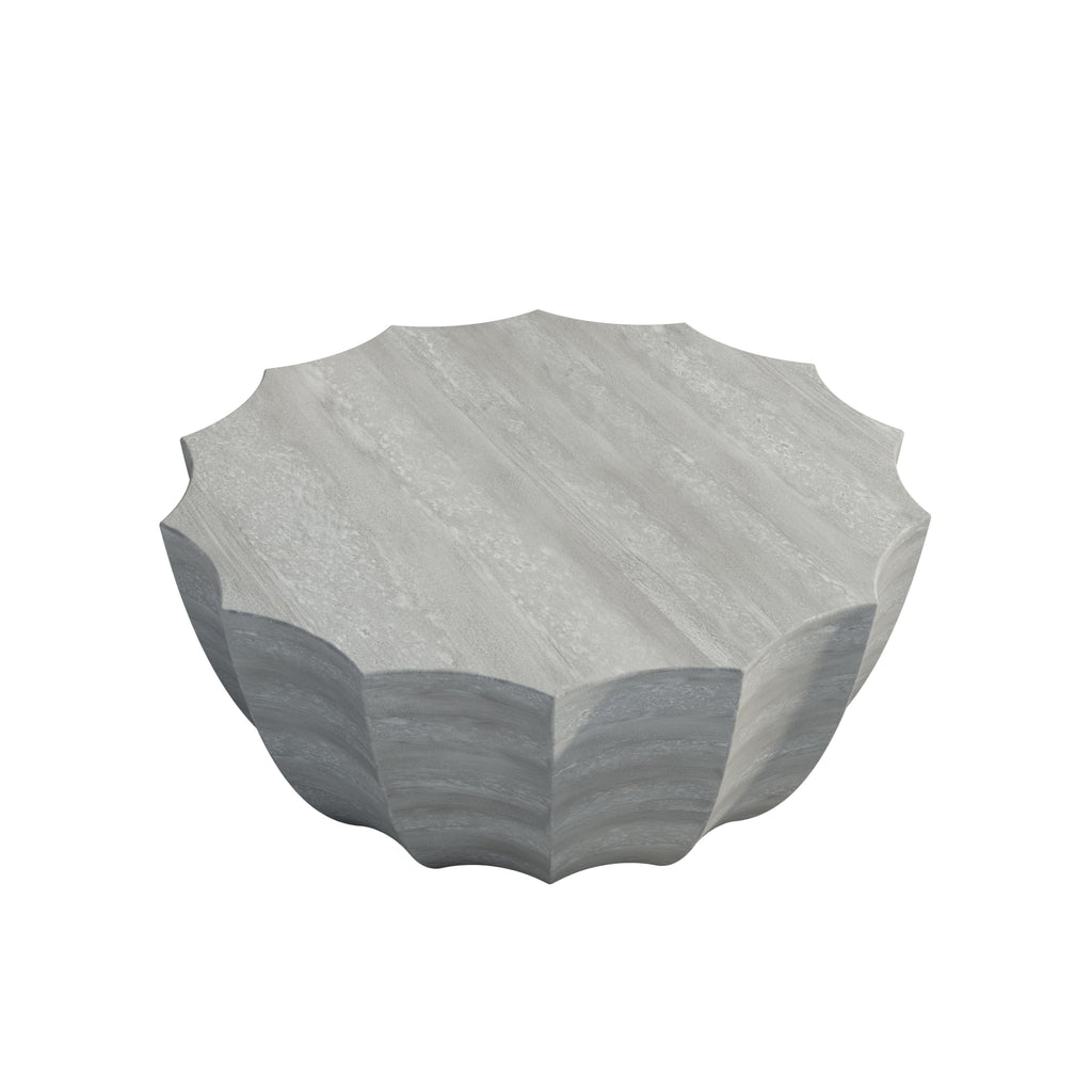 GDFStudio 35.43" Modern Indoor Outdoor Coffee Table, Waterproof Cement Round Table, MgO Concrete Circle Side Table, Creative Small Table for Patio Backyard Living Room, Fully Assembled, Marble+White