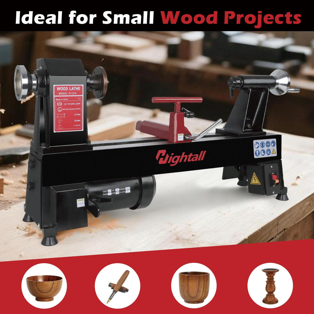 Wood Lathe Machine, 12 x 18 inch, 550W 3/4HP, 5 Speed Settings 680-2770 RPM,Benchtop Lathe with MT2 Drive/Live Center