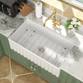 Logmey 33 In White Fireclay Farmhouse Sink with Pop-up Drain & Reversible Design 33x18x10 Durable Ceramic Apron Front Sinks,Easy to Clean,Scratch & Heat Resistant,Ideal for Traditional & Country Style
