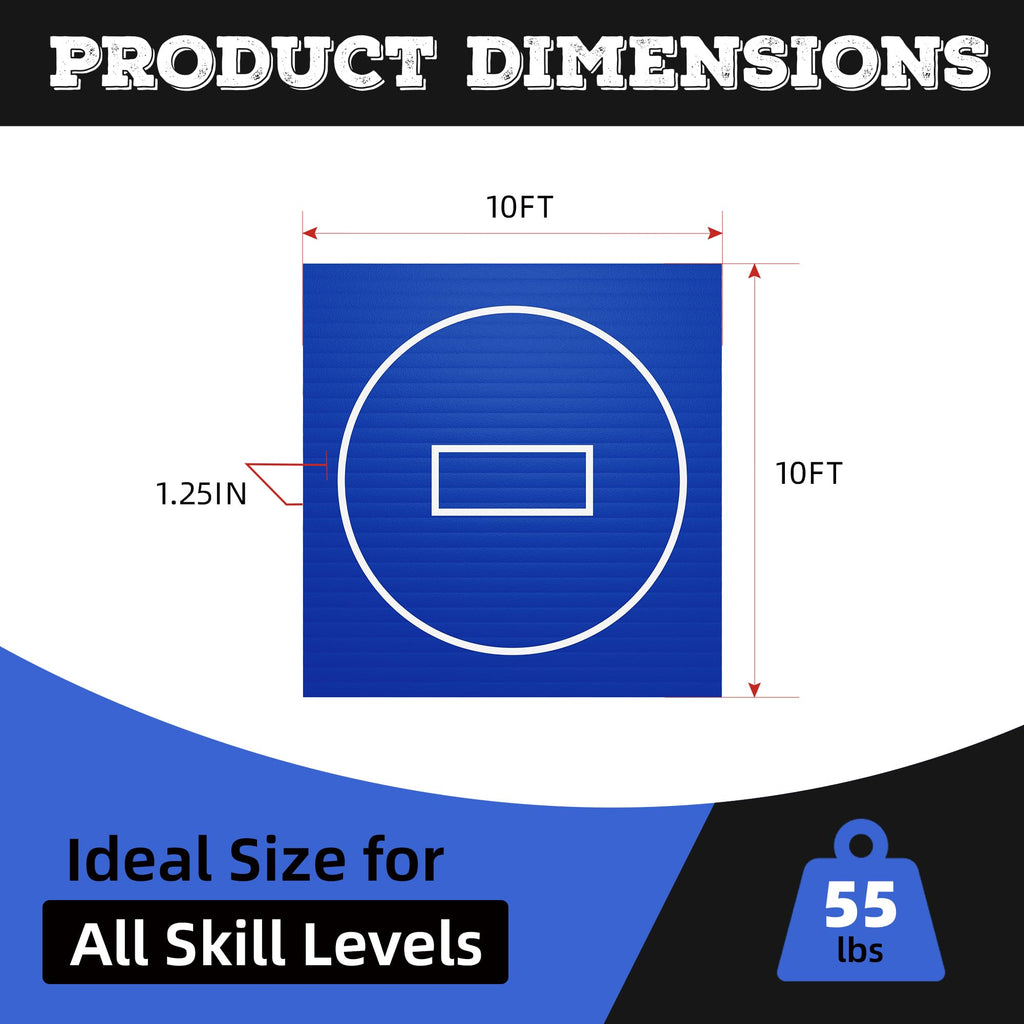 HFPFTS Wrestling Mat for Home, 10’x 10’x 1.25” Wrestling Mat, Safe Wrestling & Play Mat for Kids and Family, Jiu Jitsu, BJJ, MMA, Wrestling Mats, Martial Arts, Tumbling, Easy Clean, Gym Mat, Blue