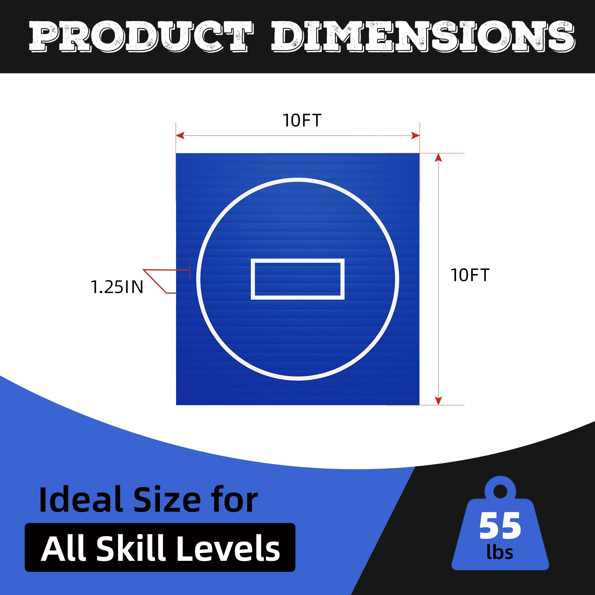 HFPFTS Wrestling Mat for Home, 10’x 10’x 1.25” Wrestling Mat, Safe Wrestling & Play Mat for Kids and Family, Jiu Jitsu, BJJ, MMA, Wrestling Mats, Martial Arts, Tumbling, Easy Clean, Gym Mat, Blue