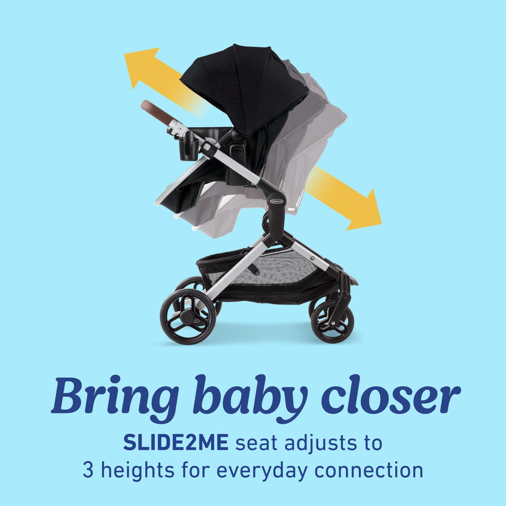 Graco Modes Nest Travel System, 3-in1 Modular Carseat Stroller Combo, Adjustable Slide2Me Infant Car Seat Carrier to Toddler Stroller, Includes the SnugRide DLX Infant Car Seat, Sullivan