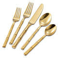 Flatasy Silverware Set Gold Flatware Set Stainless Steel Bamboo Handle Cutlery Set Mirror Polished 60 Pieces for Home Kitchen Restaurant Hotel Wedding Housewarming Gift Service for 12