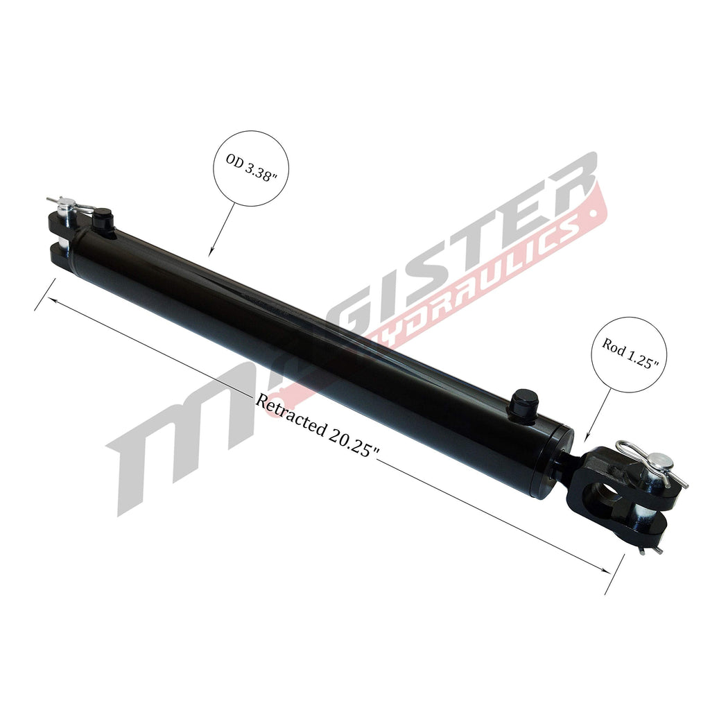 Magister Hydraulics Double Acting Hydraulic Cylinder - AG Clevis Hydraulic Cylinder 2500 PSI tie-Rod Alternative 3" bore 8" Stroke (3x8 ASAE)