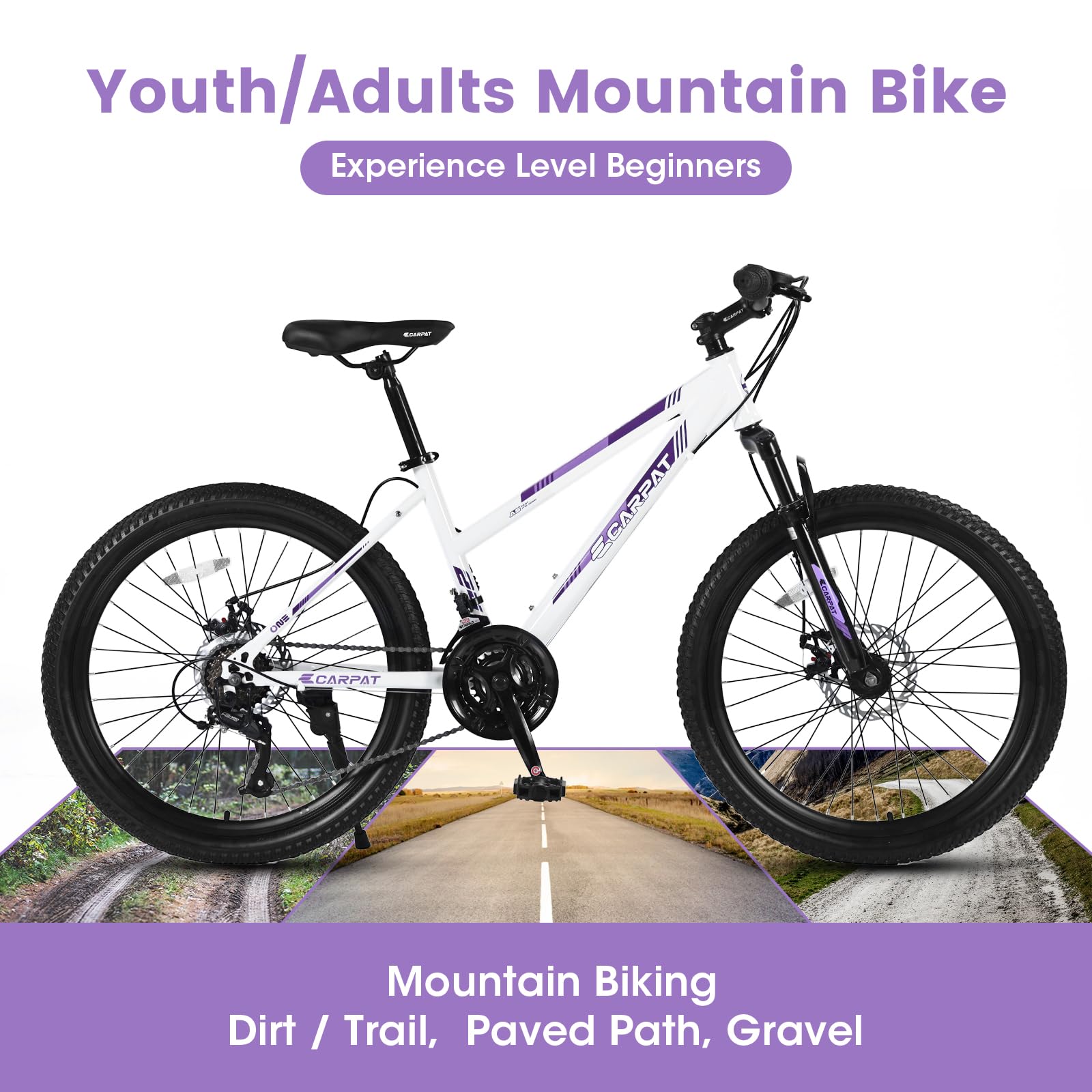 Ecarpat Women's Mountain Bike 24/26 Inch Wheels, 21-Speed Trail Commuter City Mountain Bikes, 15"/17" Carbon Steel Frame Female Bicycles Disc Brakes Front Fork