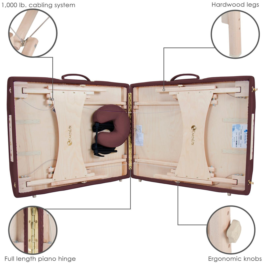 EarthLite Harmony DX Portable Massage Table Package, Includes Table + Face Cradle + Carrying Case, 30" x 73, Burgundy