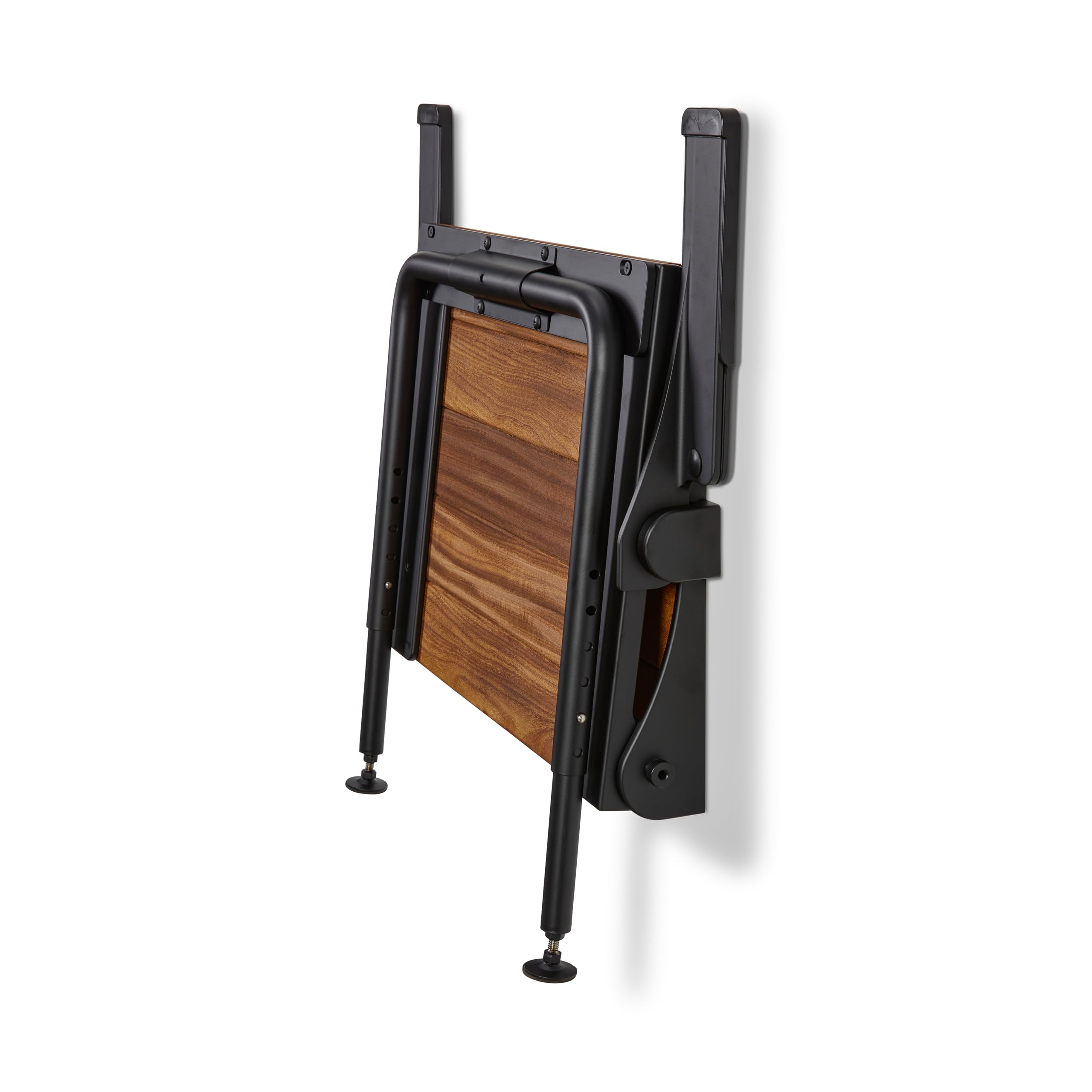 Silhouette Comfort Plus Folding Shower Seat with Armrests & Legs – Heavy-Duty Wall-Mounted Shower Bench, Teak Wood Seat with Black Frame
