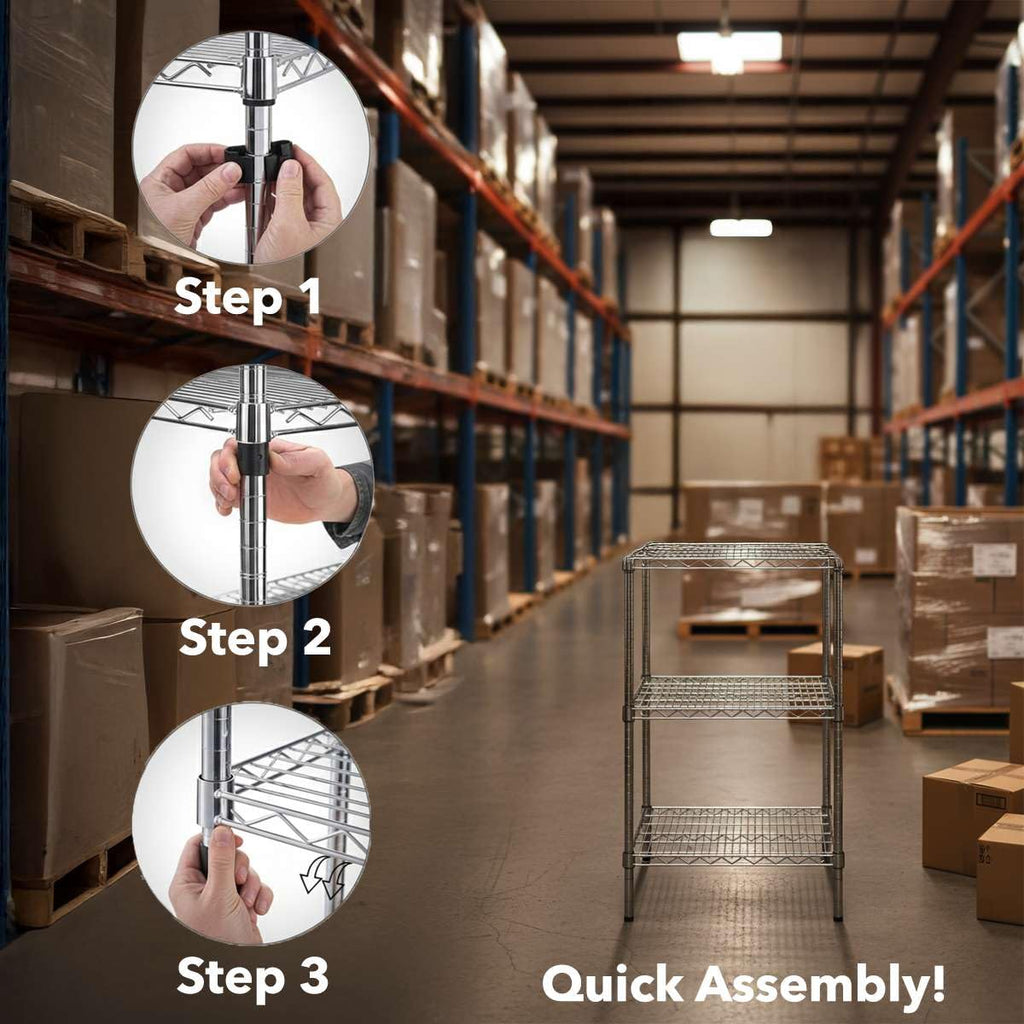 14" x 60" NSF Black Epoxy 3-Shelf Kit with 34" Posts - Commercial Storage Rack Unit - Heavy-Duty Adjustable Wire Shelving Unit for Restaurant, Retail, and Warehouse Storage - 1,800 lb Capacity