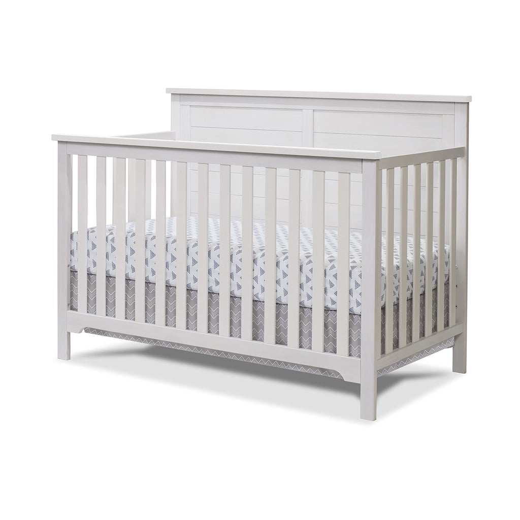 Sorelle Furniture Farmhouse 3-Piece Nursery Set with 4-in-1 Convertible Crib, 4-Drawer Dresser, and Changing Table with Shelves, Baby Furniture Made of Wood, Non-Toxic Finish-Weathered White