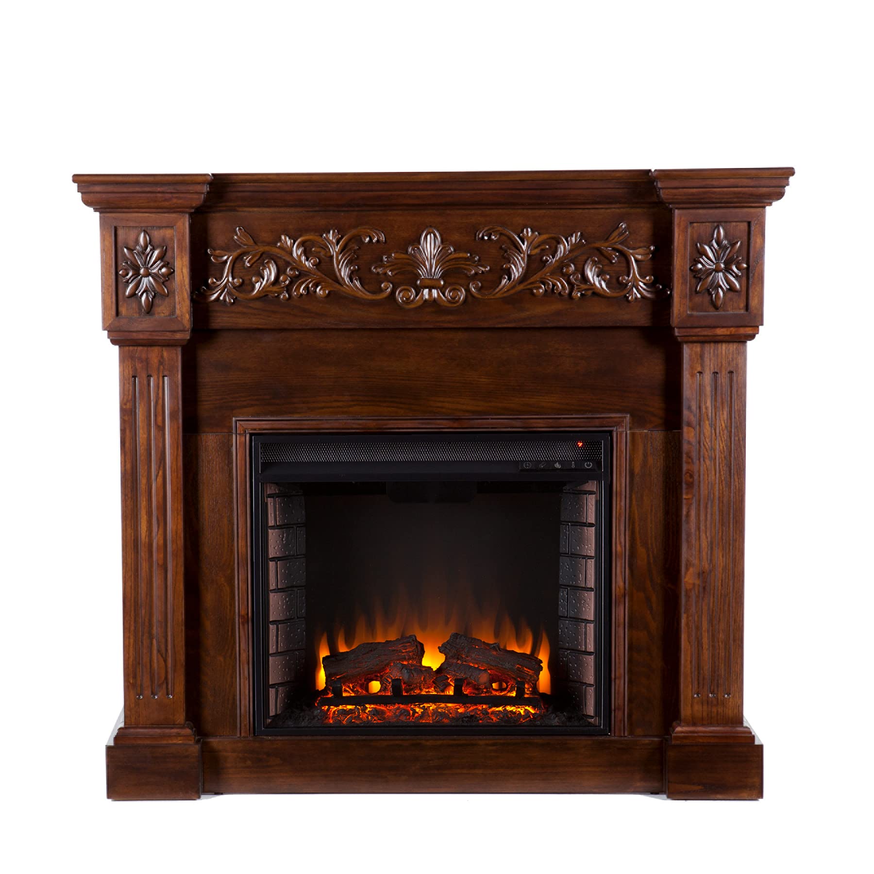 SEI Furniture Calvert Electric Carved Floral Trim 44" Fireplace, Espresso (AMZ8729EF)
