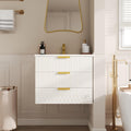 Merax 24" Wall Mounted Floating Cabinet w/Double Drawer, Floating Rectangular Vanity Small Bathroom Sink with Single Faucet Hole and Overflow, Modern Bathroom Cabinet with Ceramic Basin Sink, White