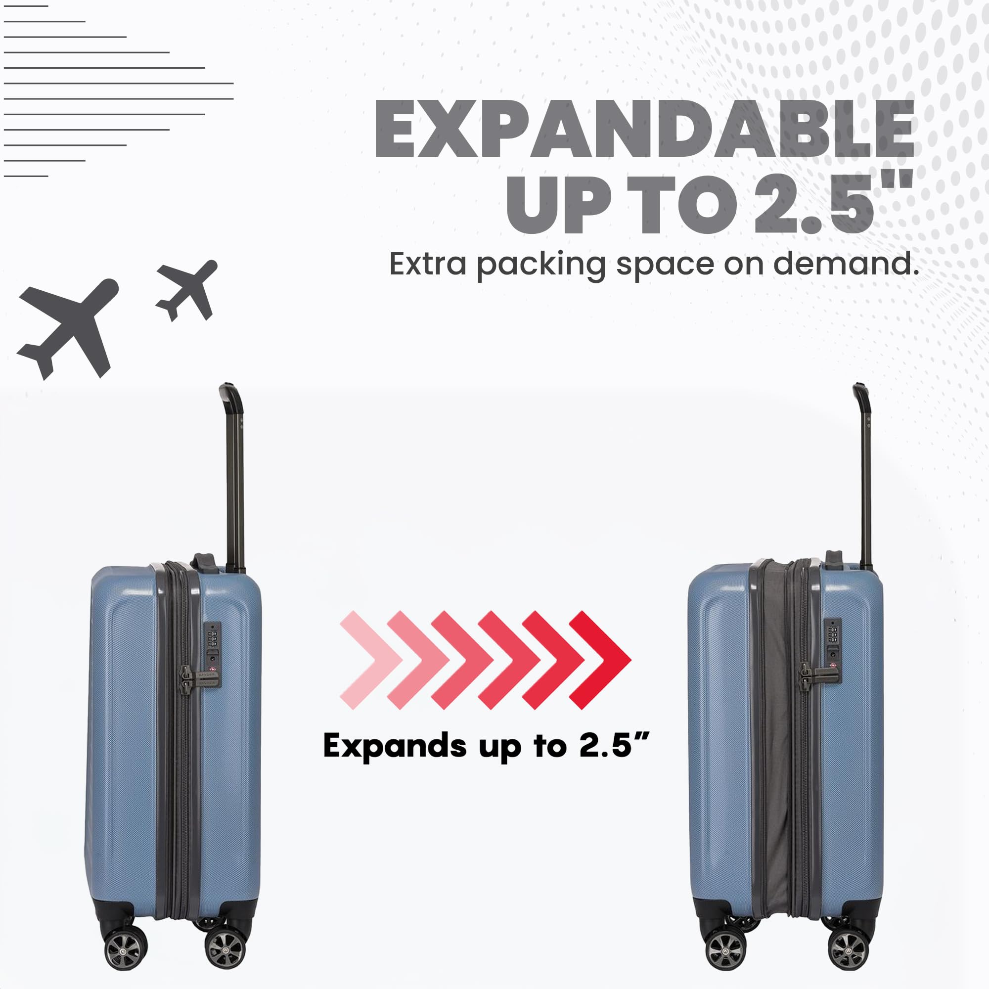 Spyder Rails Expandable Hardside Upright Suitcase with 360° Spinner Wheels, TSA Approved Lock (Denim, 3-Piece Set)