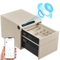 VALINIRT Jewelry Safe with Drawers，Biometric Fingerprint safe, Slide-Away Handgun Safe for Pistols, Leather Wrapped Jewelry Storage Safe, Digital Keypad & Quick-Access Drawer(White- 2 Drawer)