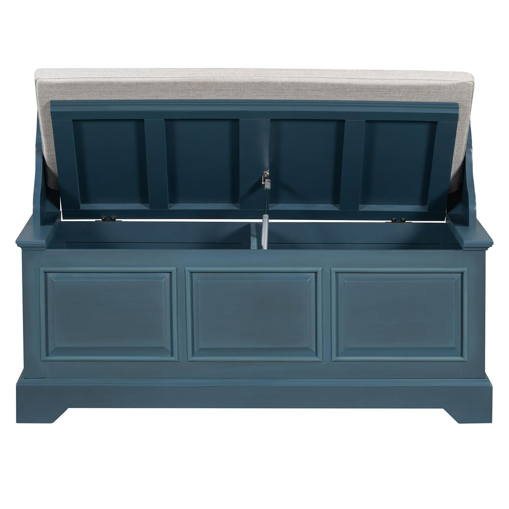 Merax 41.7" Retro Shoe Storage Bench with Safe Soft-Close Devices and Hidden Storage for Living Room and Entryway,Antique Navy