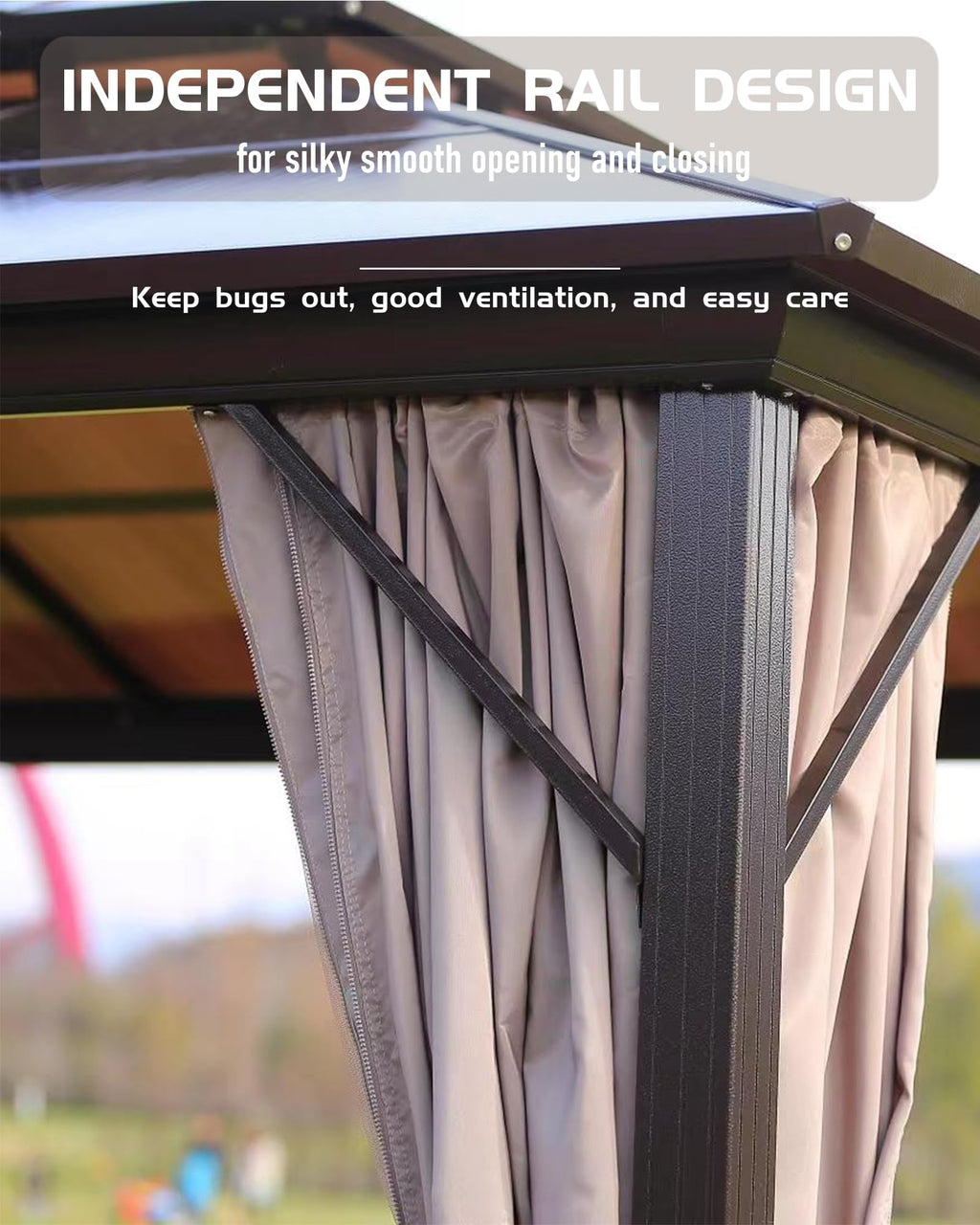 GAOMON Hardtop Spruce Wood Gazebo 10'x10', with Double Roof of Metal Sheets, 4.7'' Heavy Duty Poles, Net, and Curtain, Permanent Building for Patio, Deck, Backyard, Lawn, and Garden, Khaki