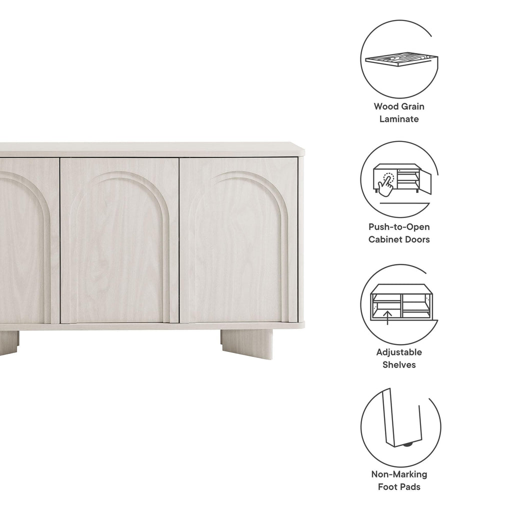 Modway Flux Arched Door Sideboard in White Wash - 55 Inch Freestanding 3-Door Buffet Credenza - Tall Media Console for Wall-Mounted TVs - Modern Accent Cabinet for Kitchen, Living Room, Hallway