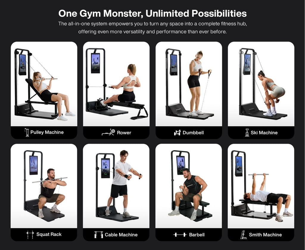 Gym Monster 2S, 2025 New Enhanced, Multi-Functional Home Machine for Full Body Strength Training, 260Lbs Digital Weight System, Smart AI-Powered, All-in-one Workout Station, Squat Rack