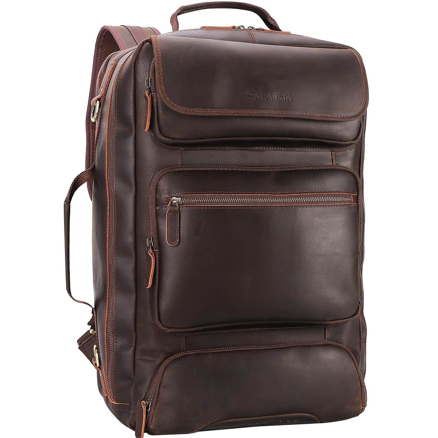 STAR VISTA Voyager-02 Full Grain Leather Travel Backpack, 40L Luxurious Capacity, All-in-One Duffle Backpack for Global Jet-set Voyagers, 17.3" Laptop Compatible, Canvas Lining