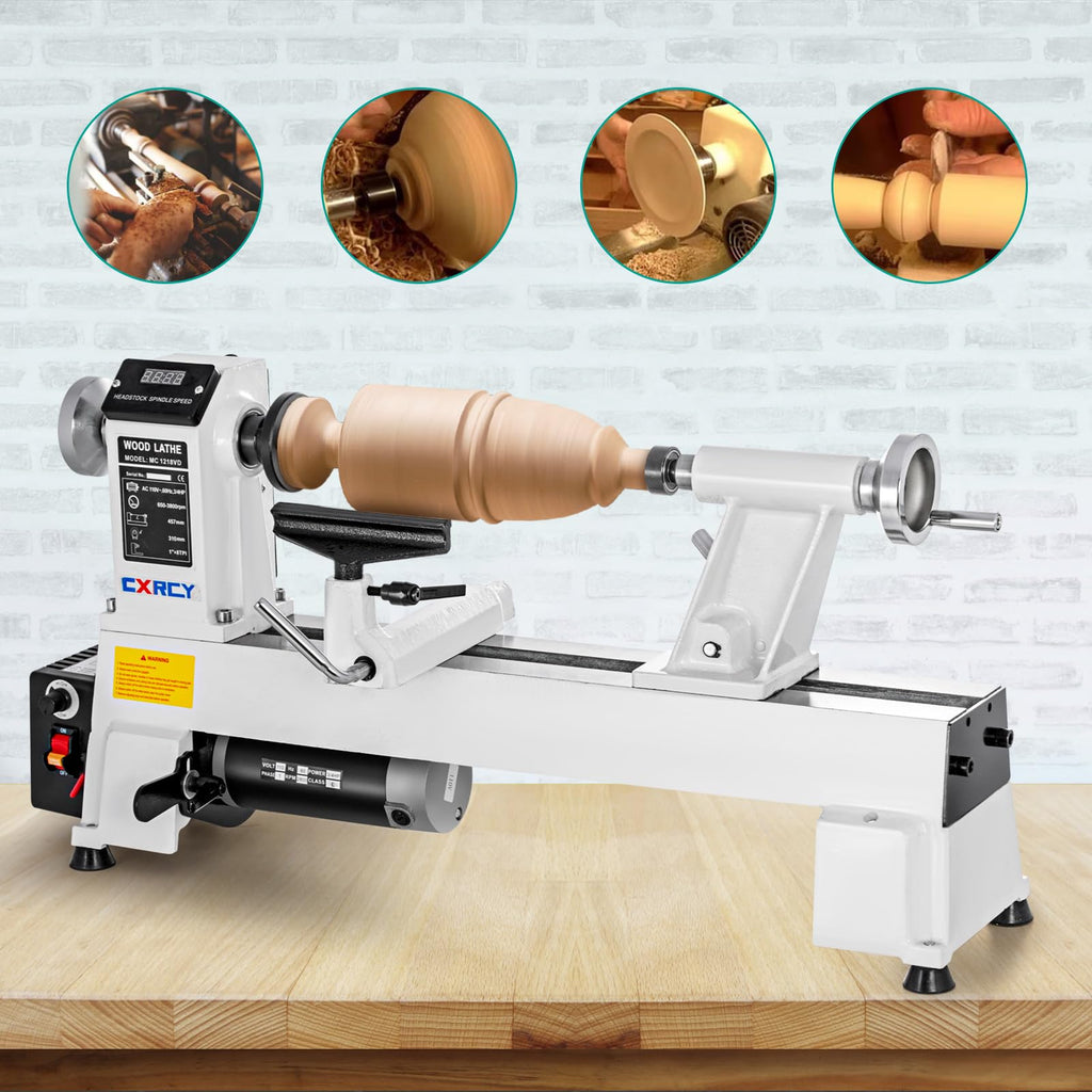 CXRCY 12" x 18" Wood Lathe, Benchtop Wood Lathe Machine 3/4 HP Infinitely Variable Speed 650-3800 RPM with Goggle for Woodworking, Woodturning