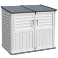 Devoko Resin Outdoor Storage Shed, 34 Cu Ft Outdoor Storage Cabinet with Shelf, Waterproof, Double Locks, Resin Storage for Trash Can, Garden Tools, Pool Supplies (Beige)