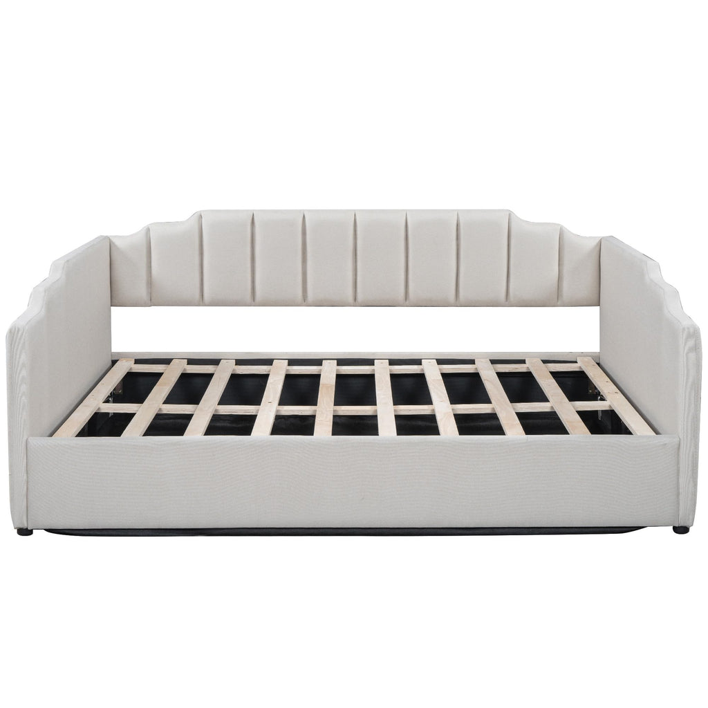 Merax Full Size Upholstered Daybed, Sofa Bed Frame with Underneath Storage, Space-Saving Corner Day Bed for Living Room Bedroom & Guest Room, No Box Spring Needed, Beige