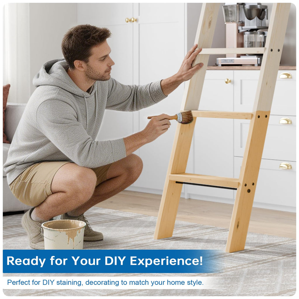 CEAKIAN Rolling Library Ladder 8ft,450lbs Capacity,7 Steps with Build-in Handrail,Solid Wood,Easy Assembly for Loft Bookshelf Kitchen Attic Outdoors,DIY Stain (No Sliding Hardware)