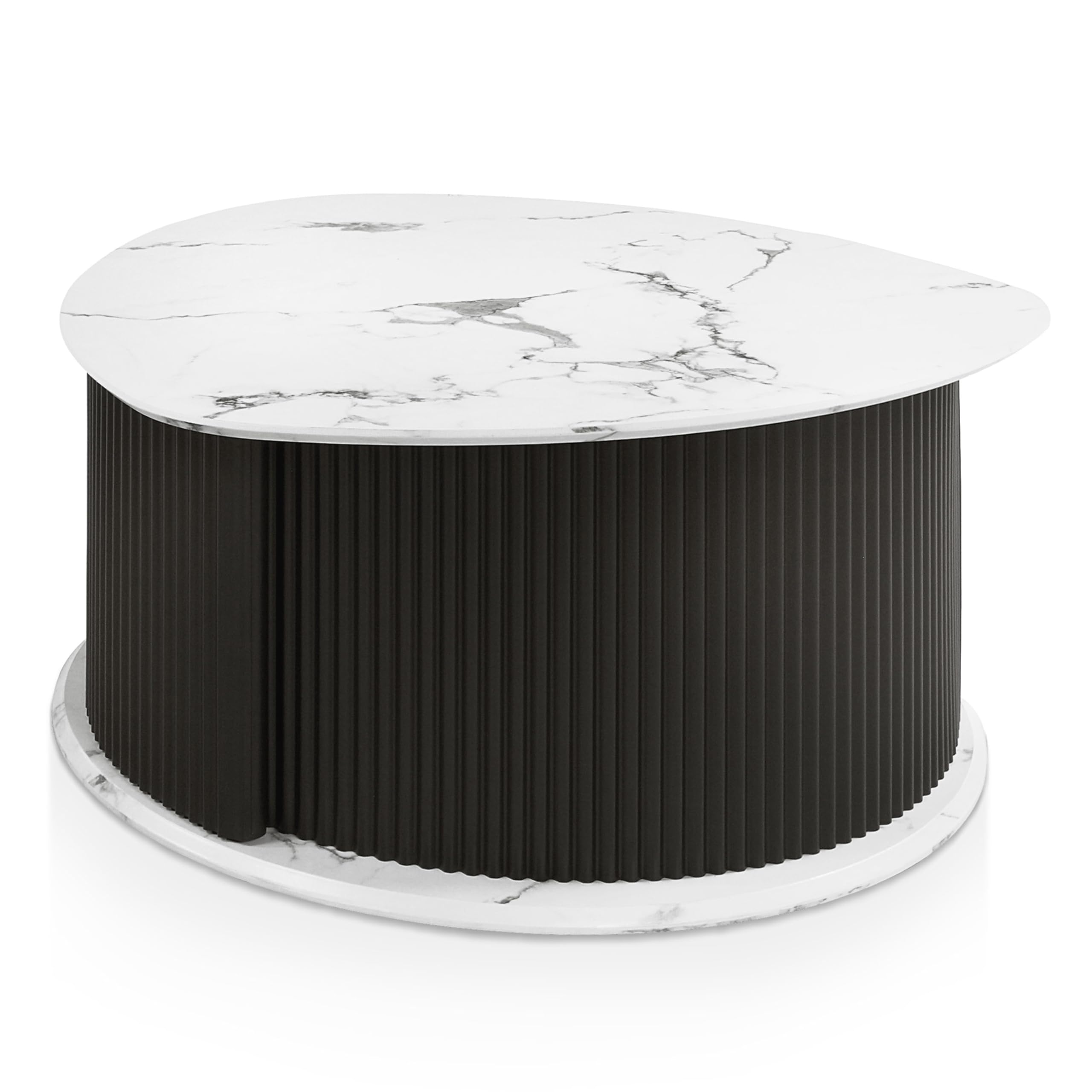 24/7 Shop at Home Cresunt Modern Faux Marble 29.5 in. Coffee Table with Curve Triangular Iron Base, Hidden Compartment Storage for Living Room, Black and White Marble