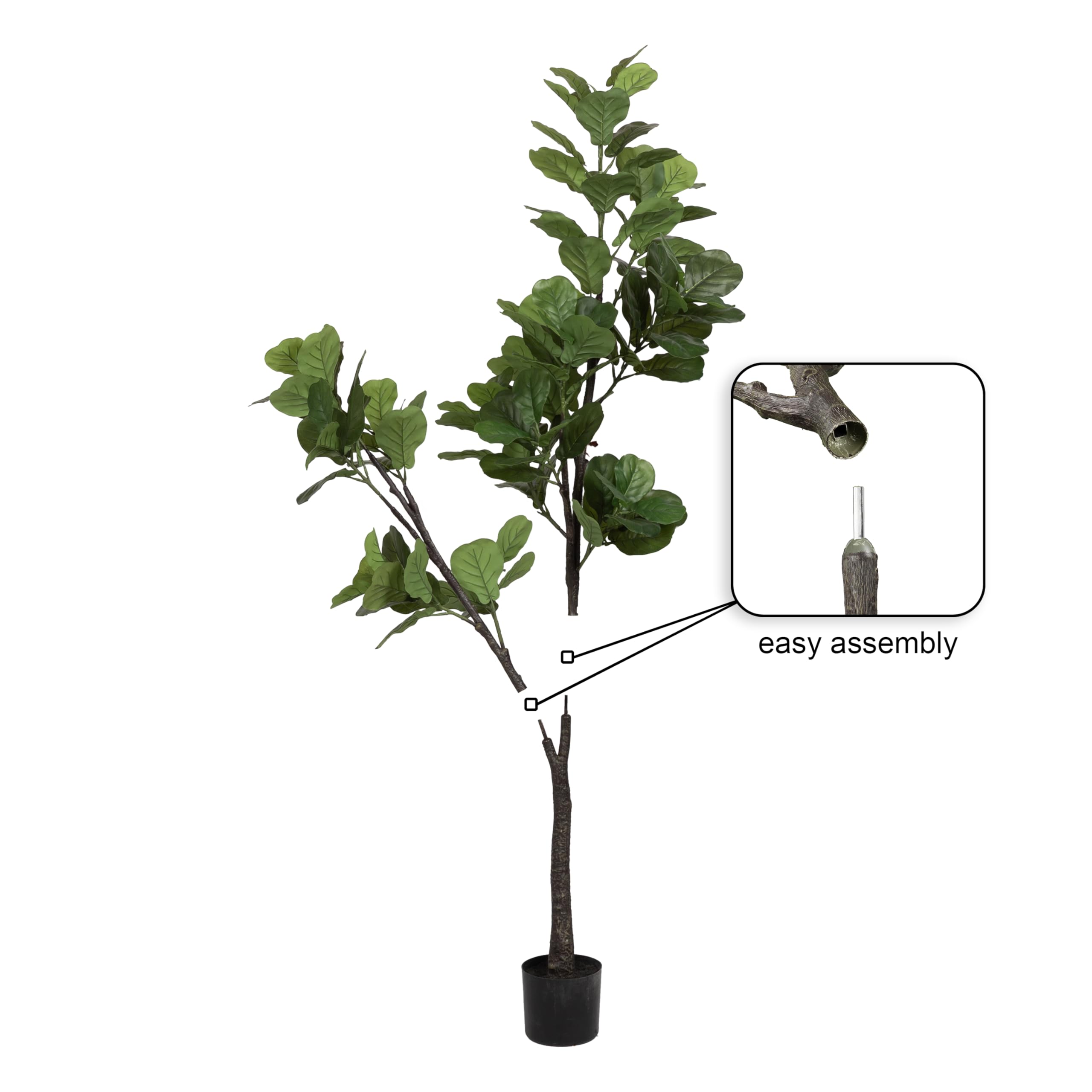 Kate and Laurel Fidmont Faux Fiddle Fig Tree with Claudel Scalloped Planter Pot, 6 FT, White, Potted Artificial Tree Indoor with Realistic Foliage and Added Moss, Fake Plant for Living Room Decor