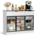 Ntufrest Buffet Cabinet with Drawers, Buffet Storage Cabinet with Transparent Glass Doors, Kitchen Supplies Storage Cabinet, Wooden Coffee Bar Table for Dining Room,Living Room Entrance, White