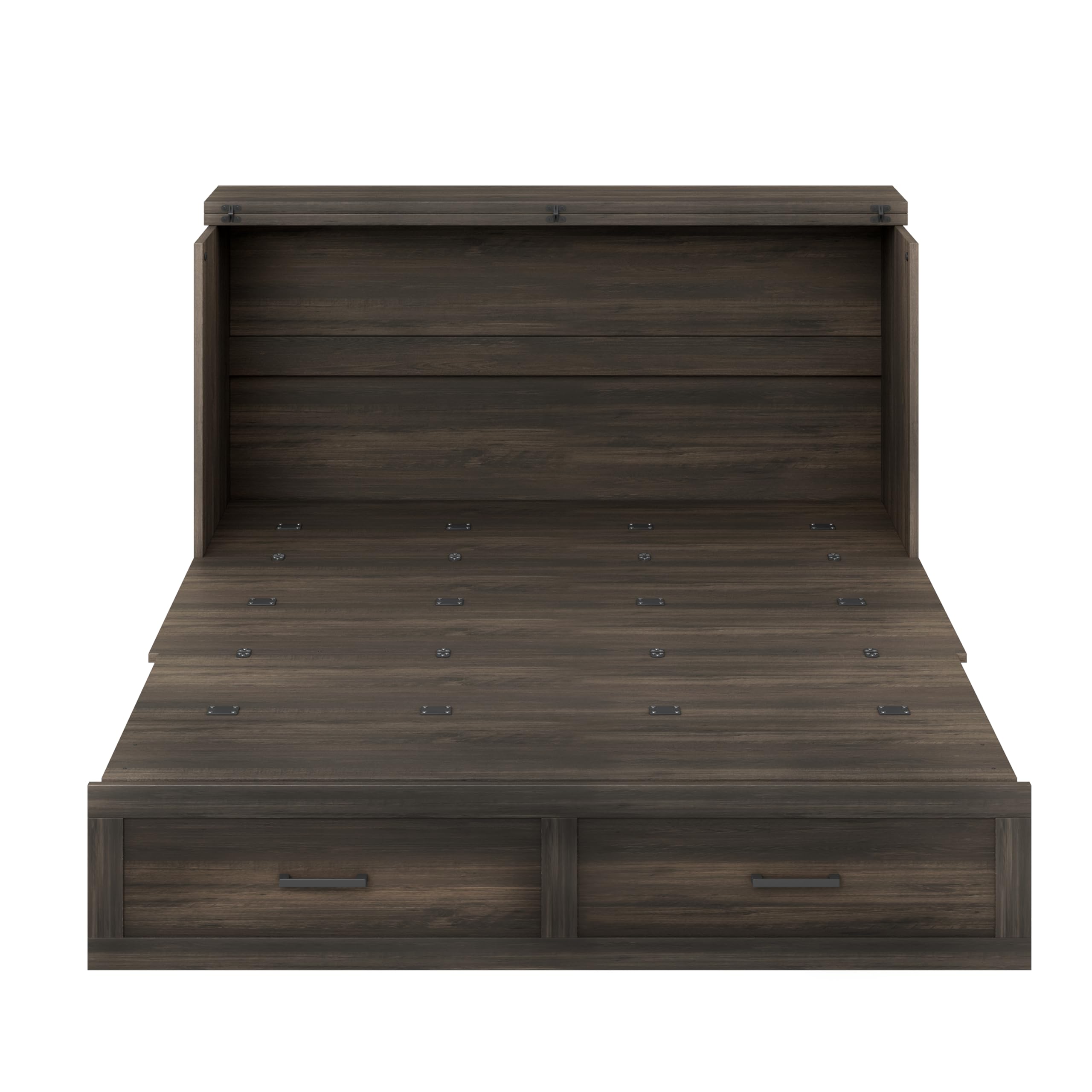 Bellemave Queen Murphy Bed, Cabinet Bed with Charging Station and Storage, Farmhouse Murphy Cabinet with Foldable Panel, Noisy Free, for Guest Bedroom, Living Room, Office, Rustic Gray