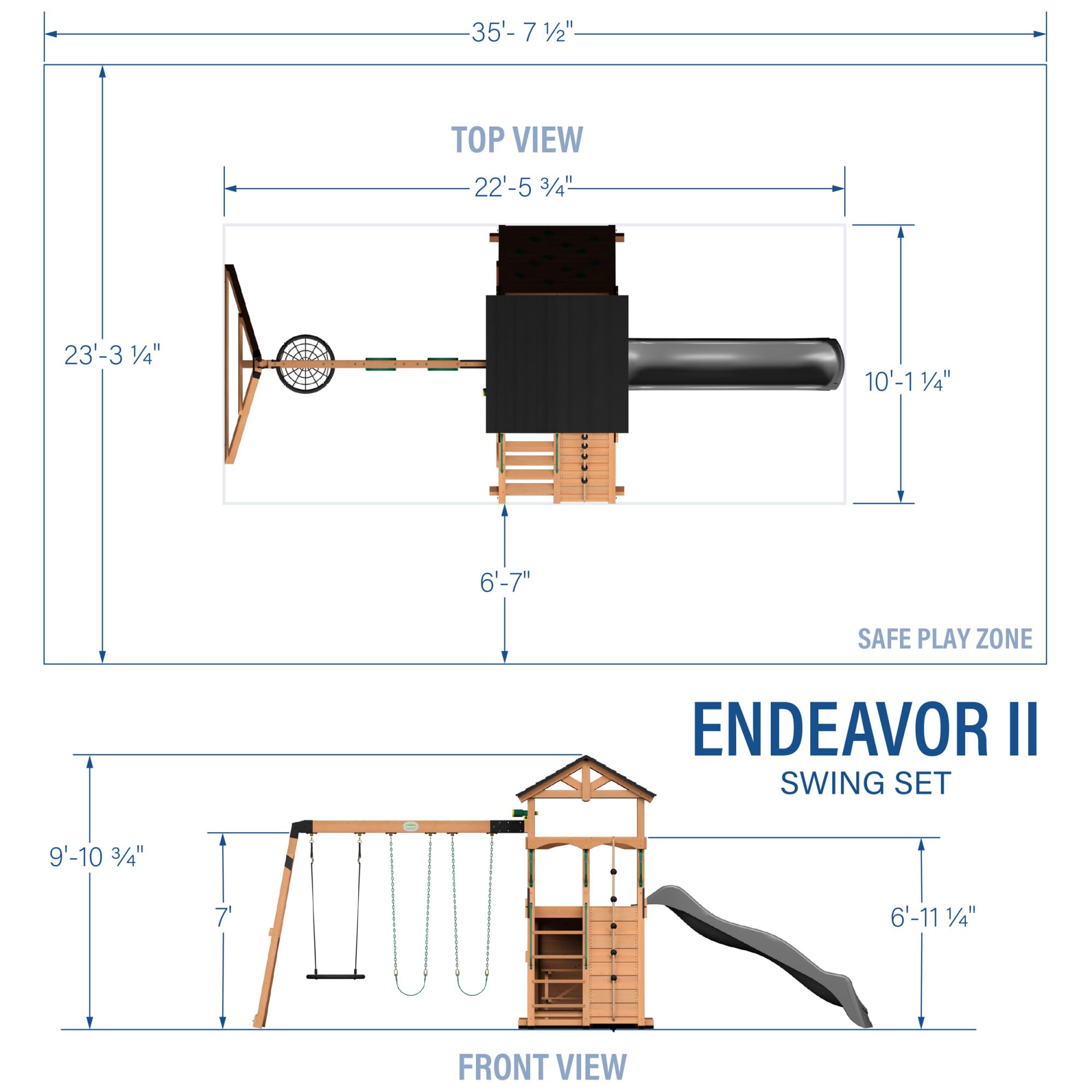 Backyard Discovery Endeavor II Cedar Wood Swing Set with Wave Slide, Play Deck, Double Rock Wall, Picnic Table, Climbing Wall, Belt Swings, Web Swing, Toy Telescope, Step Ladder, Outdoor Playset