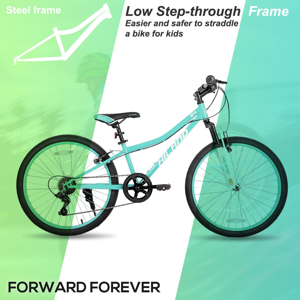 HH HILAND 24 Inch Mountain Bike for Kids Age 7-15 Year Old, Front Suspension Fork Kids' Bicycles for Boys Girls Mint Green