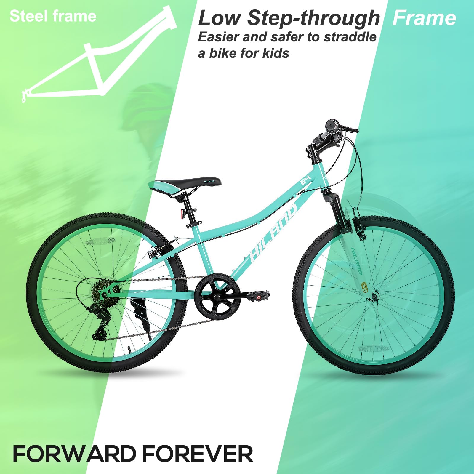HH HILAND 24 Inch Mountain Bike for Kids Age 7-15 Year Old, Front Suspension Fork Kids' Bicycles for Boys Girls Mint Green
