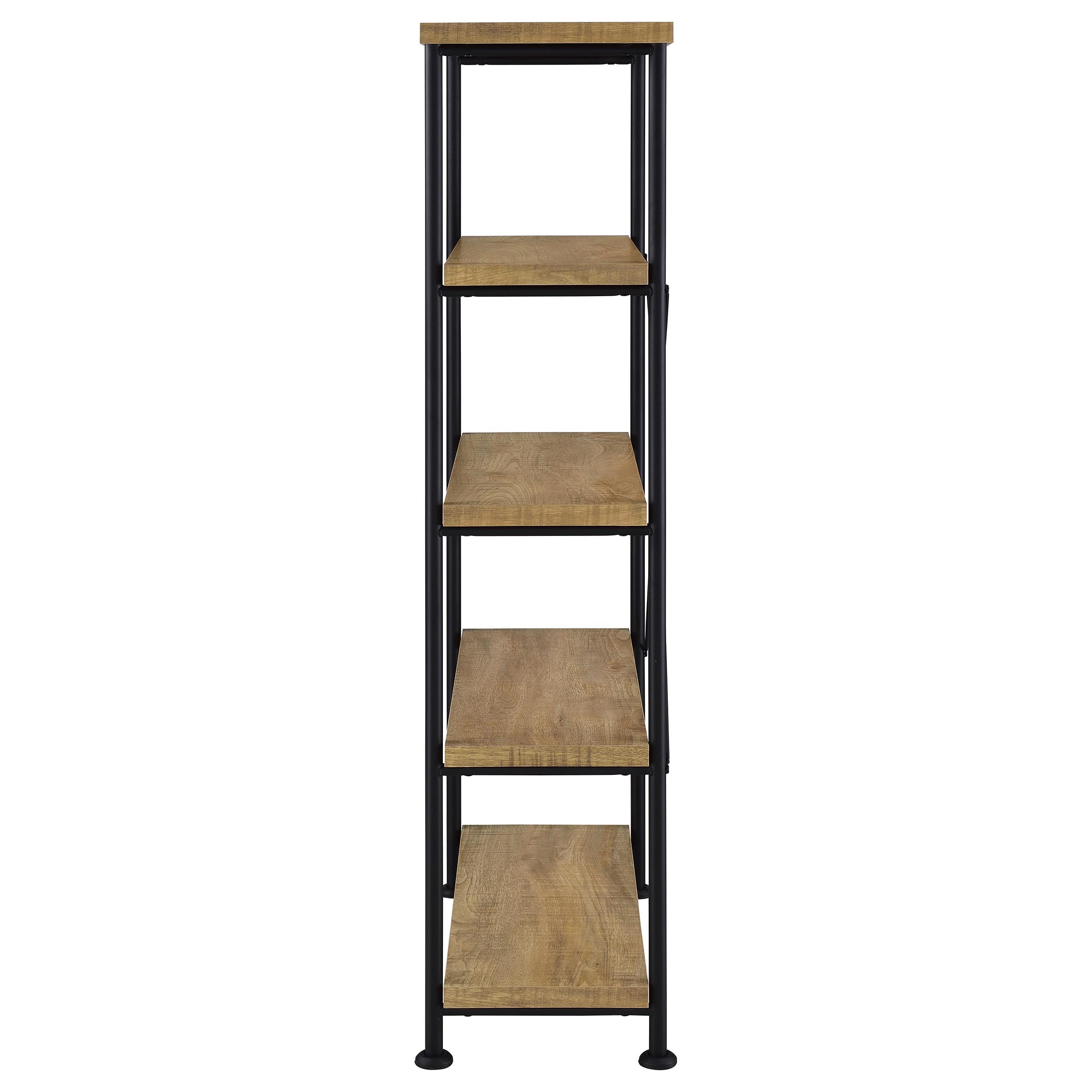 Coaster Home Furnishings - Analiese - Wood and Metal - 4-Tier Bookshelf with Open Shelves, X-Back Bracing, and Rectangular Frame - Home Office - 63-Inch - Mango - 802003