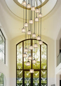 Meimond Long Chandeliers for High Ceilings,Modern Crystal Pendant Light,Raindrop Drop Lamp,Hanging Flush Mount Lighting Fixtures for Spiral Staircase,Foyer,Entryway,Living Room,Black (21 Lights)