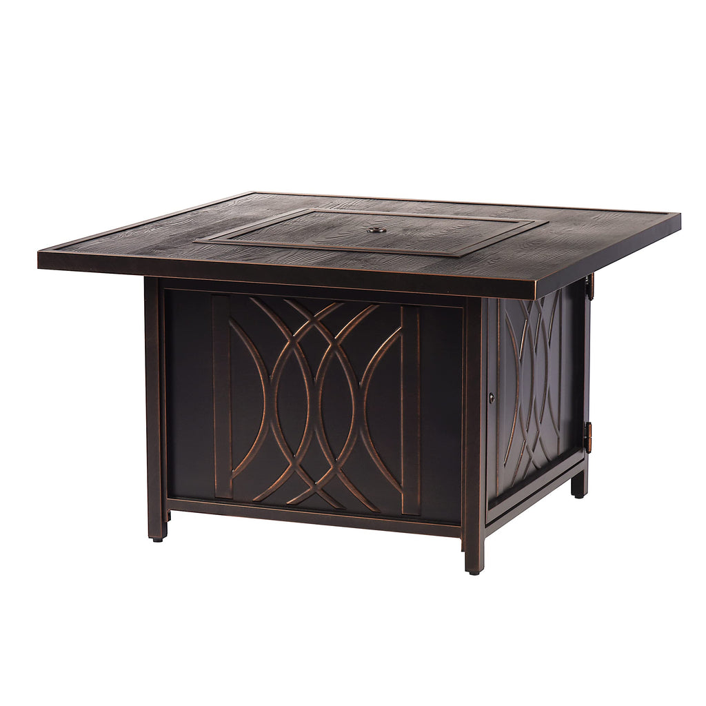 Oakland Living AZCAVE-FPT-AC Aluminum 42 in. Square Propane Beads, Lid and Fabric Cover Finish Outdoor fire Table, Antique Copper