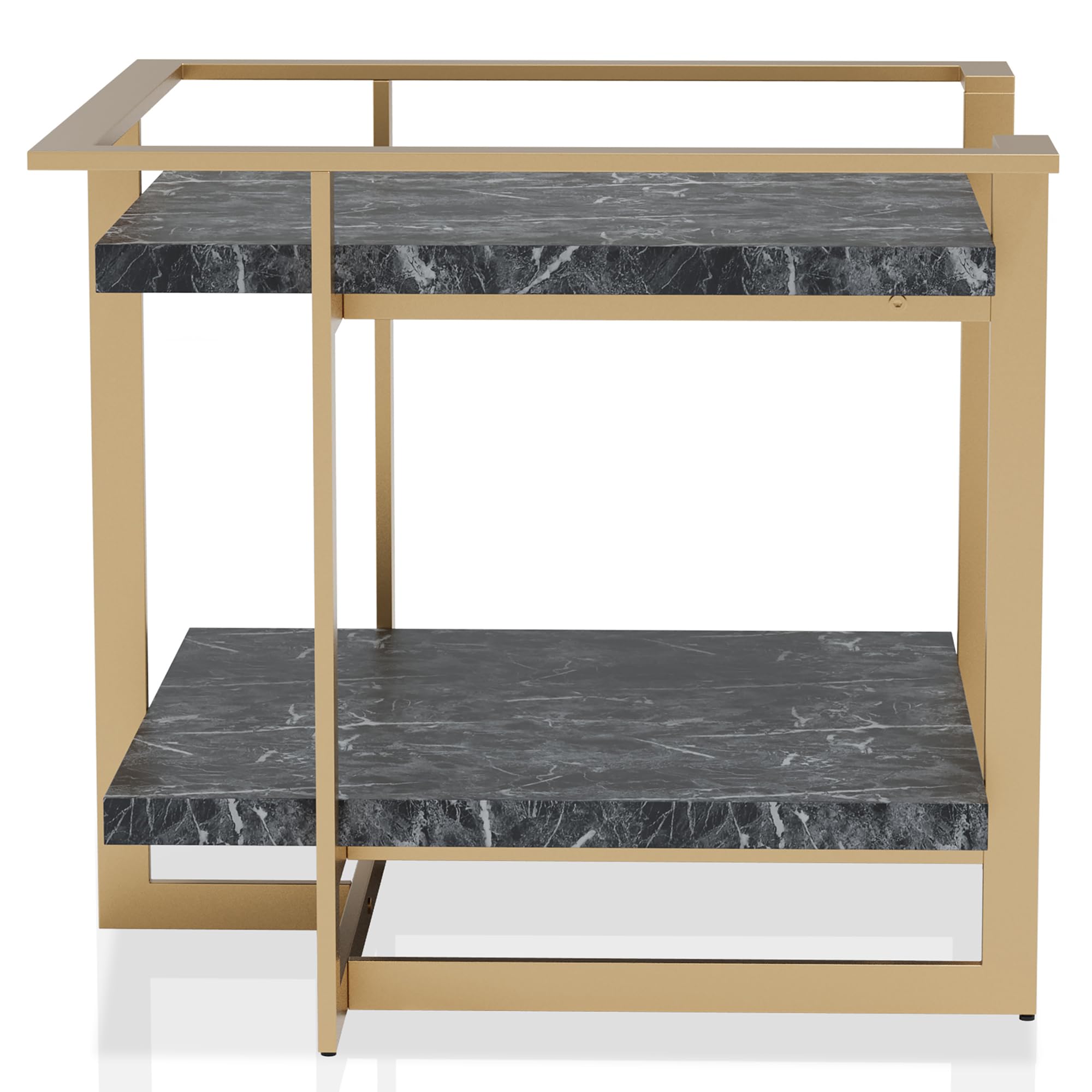 24/7 Shop at Home Daphne Modern Open-Shelf Rectangle Faux Marble 27 in. End Table with Metal Frame for Living Room, Bedroom, Home Office, Gold and Black