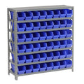 Global Industrial 7 Shelf Steel Shelving with (48) 4" H Plastic Shelf Bins, Blue, 36" W x 12" D x 39" H, Single-Sided Open Shelving with 48 Plastic Shelf Bins