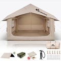 10' x 8' Inflatable Camping Tent for 6-8 People, 4 Season Blow up Tent with Rainfly, Easy Setup Air Pump, Waterproof pad, Luxury Inflatable Hot Tent with Stove Jack for Camping
