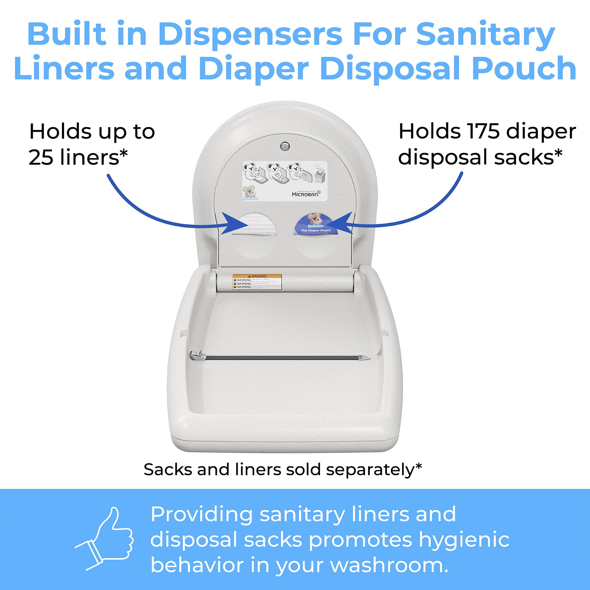 Koala Kare KB301-05 Vertical Surface Mounted Baby Changing Table - Foldable Plastic Diaper Changing Station (White Granite)