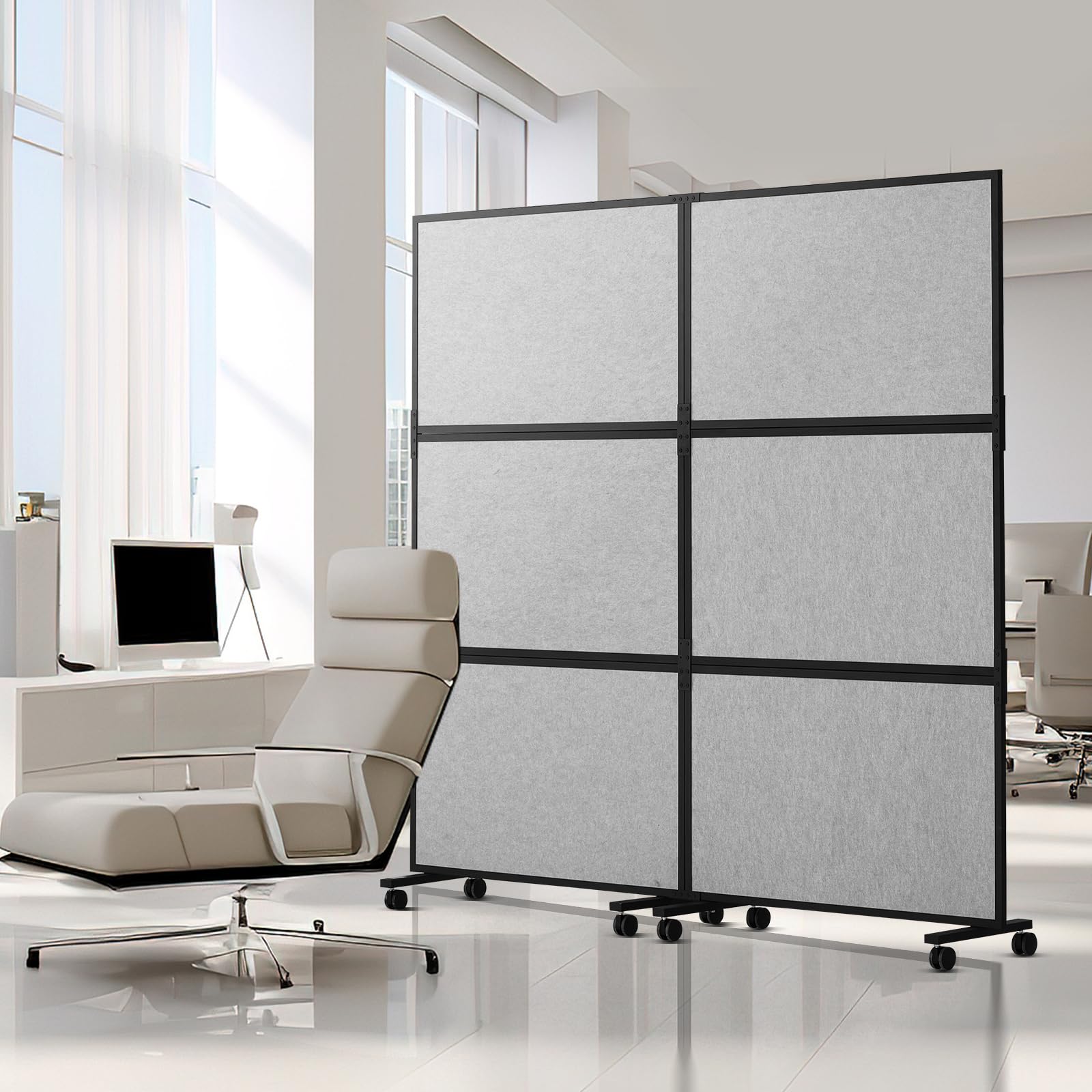 VEVOR Office Divider, 2 Panel Office Partition, Freestanding Office Divider Wall Partition & Privacy Divider Reduce Noise and Room Separation, Light Grey