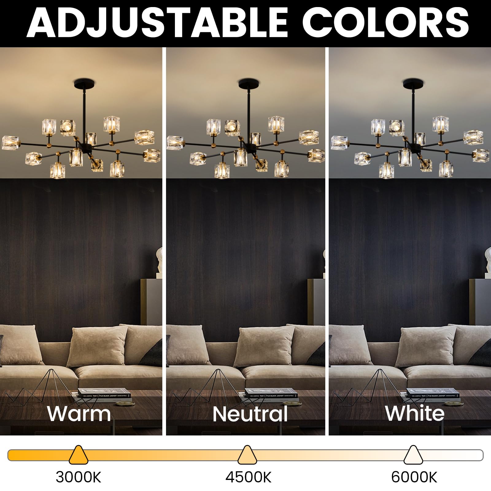 LIXDRASK 12-Light Black Crystal Chandelier Modern Sputnik Chandeliers for Dining Room Adjustable Height Sputnik Ceiling Light Fixture for Living Room Kitchen Island Bedroom