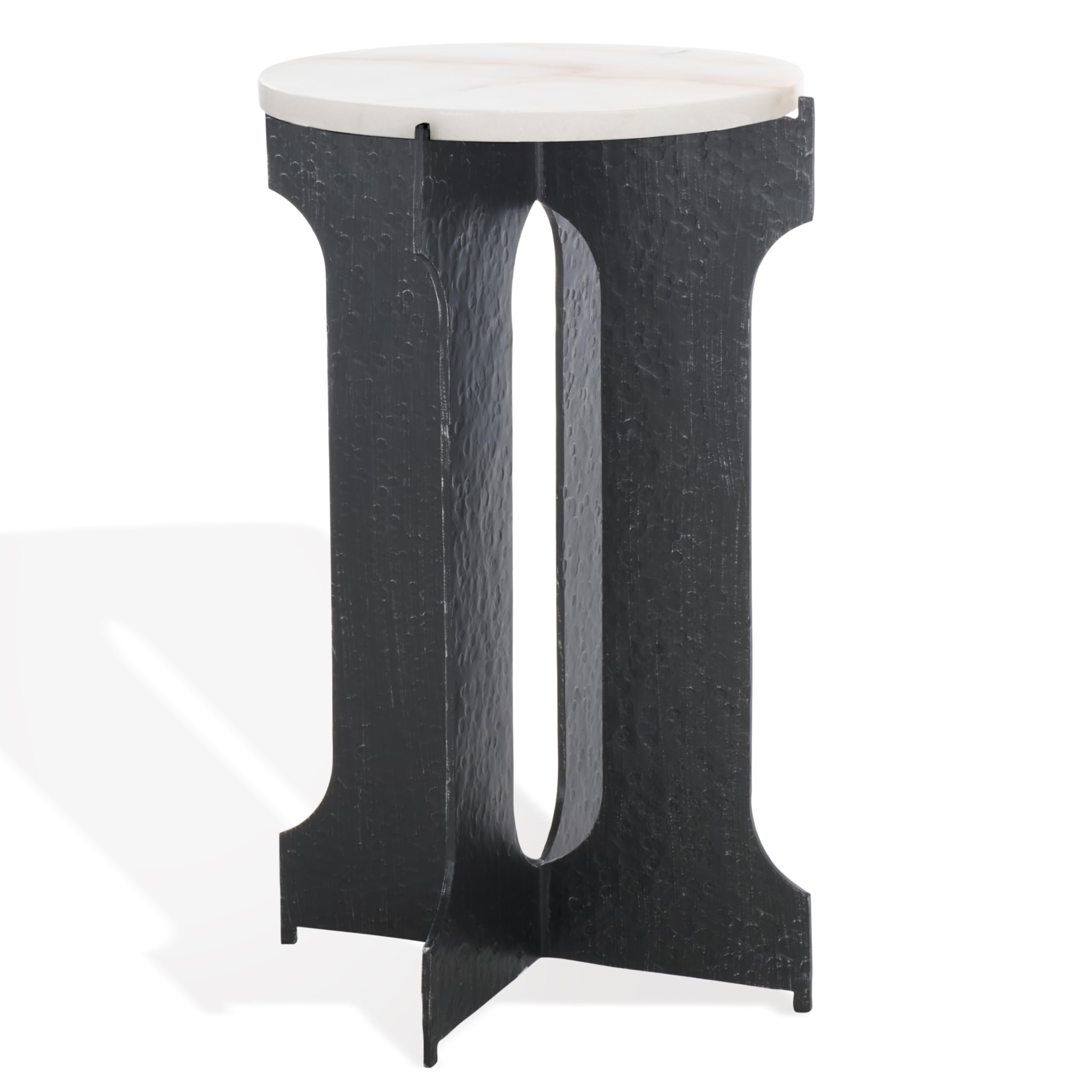 SAFAVIEH Couture Collection - Tayanna Black Iron & Marble Accent Table, Modern Side Table, Minimalist Round Top Design, Fully Assembled (SFV9546A)