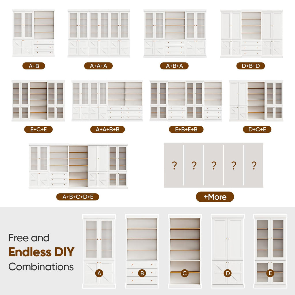 ivaniti 70.8" Tall Farmhouse Kitchen Pantry Cabinet with Doors, Modular Storage Cabinet with 4-Tier Adjustable Shelves, White, Wooden Hutch for Kitchen, Living Room, Set of 4