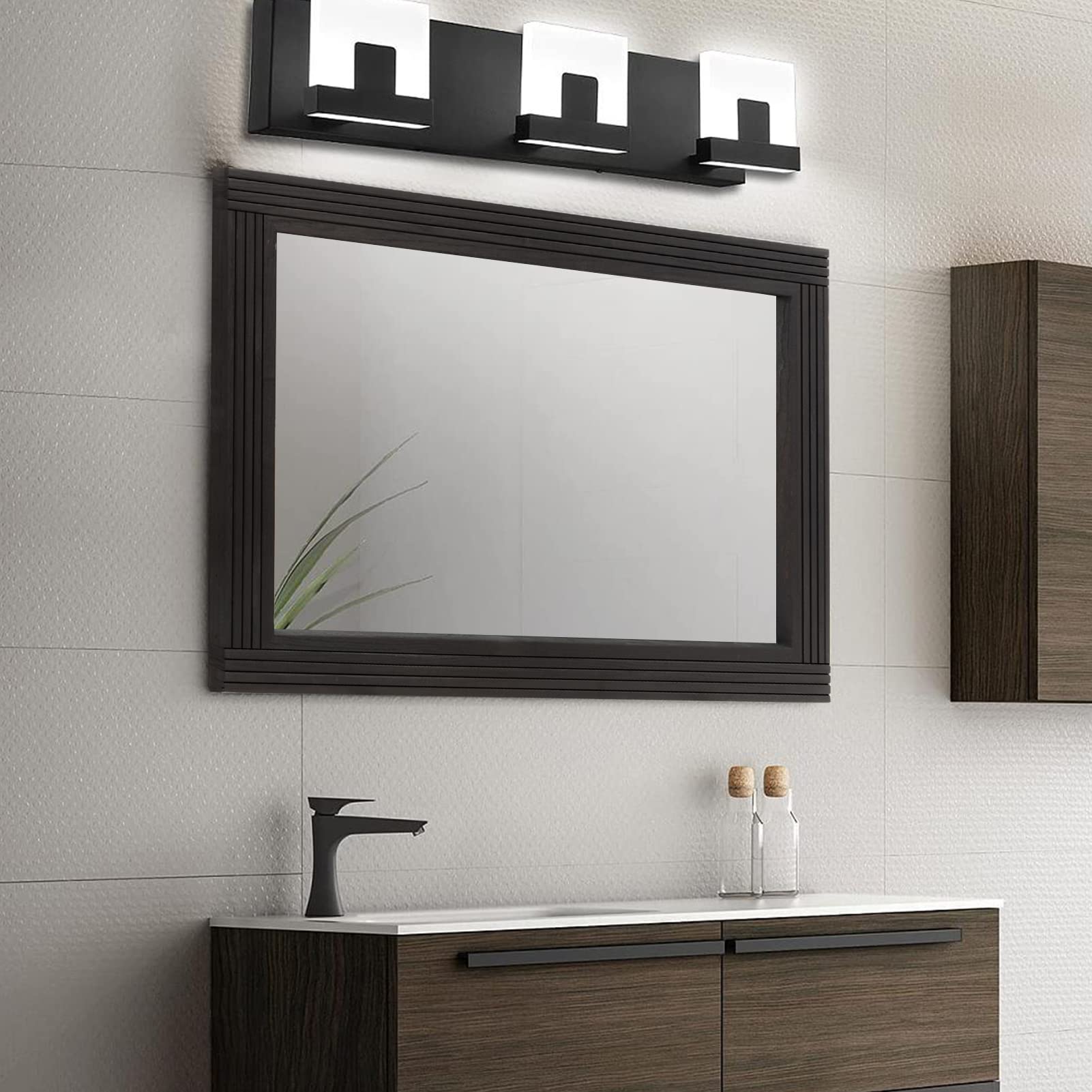YOSHOOT Hand-Made Wooden Spliced Wall Mirror for Bathroom, Rustic Farmhouse Vanity Mirror, Décor Wall Art, Solid Wood Frame, Vertical or Horizontal Hanging, 60" x 30", Black