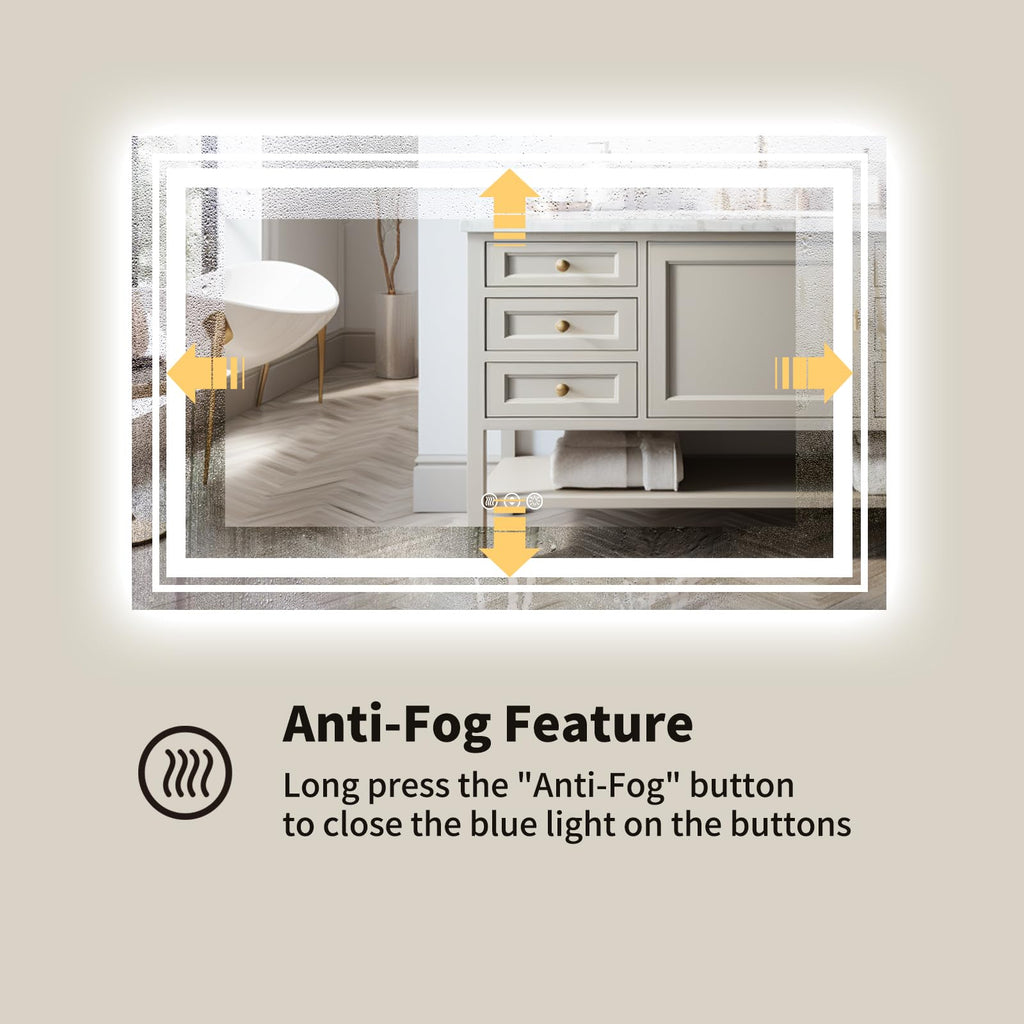 WTTY 60"x30" LED Bathroom Mirror with Lights, Backlit and Front Lighted Bathroom Vanity Mirrors Wall Mounted, Double LED Vanity Wall Mirror for Bathroom with Anti-Fog, Dimmable, Memory, Shatter-Proof
